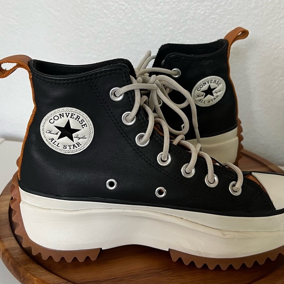 Womens 6 Converse Run Star Hike High Black Saffron Yellow Leather Shoe 568649C - Picture 14 of 15